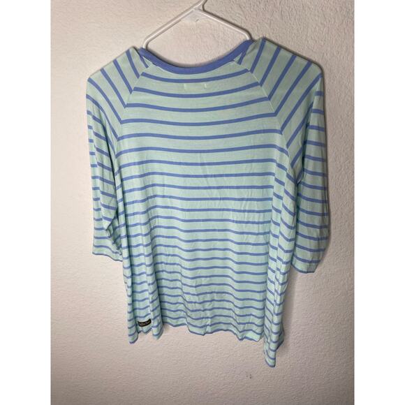 Matilda Jane Womens Small Blue Striped Oversize Tee Top 3/4 Sleeve Scoop Neck - Picture 2 of 5